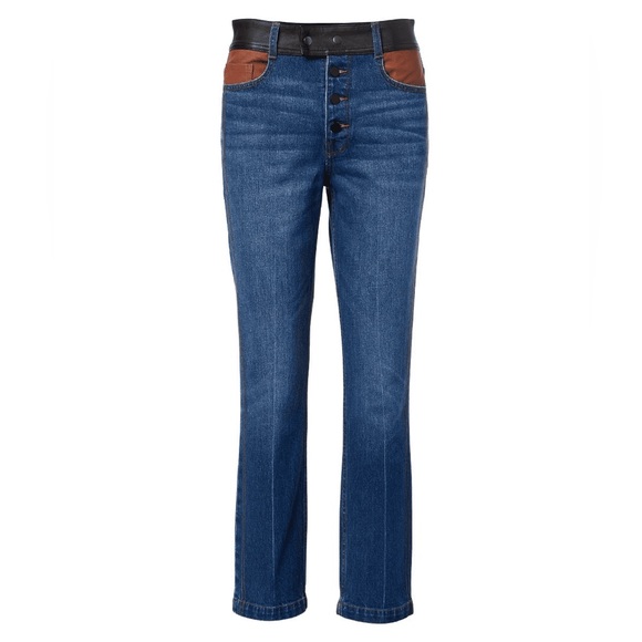 Frame Denim Denim - FRAME DENIM LEATHER BLOCK SYLVIE‎ JEAN SIZE 27 STRAIGHT LEG HIGH RISE BUTTON FLY